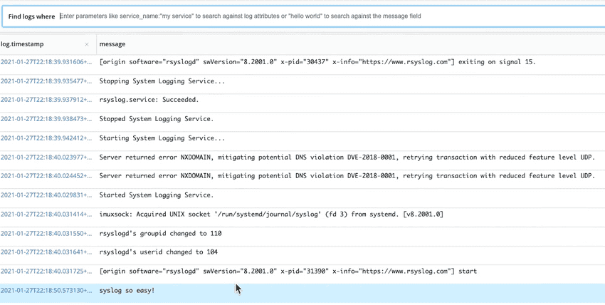 Screen capture showing native support for forwarding syslog data via rsyslog and syslog-ng.