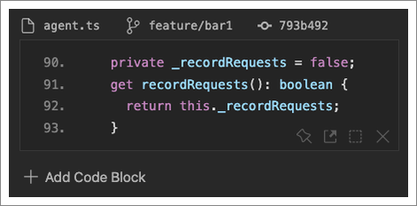 A screenshot showing how to add a codeblock to a codemark