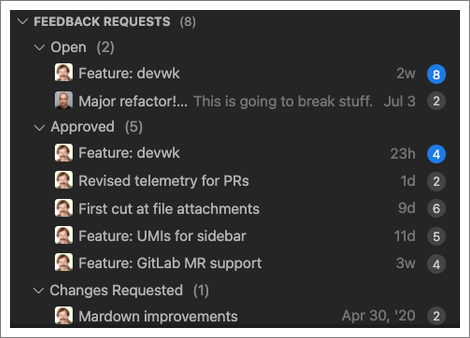 A screenshot showing the feedback request section