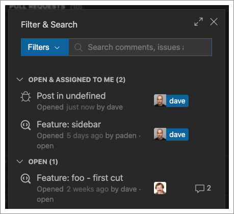A screenshot showing the filter and search tool.