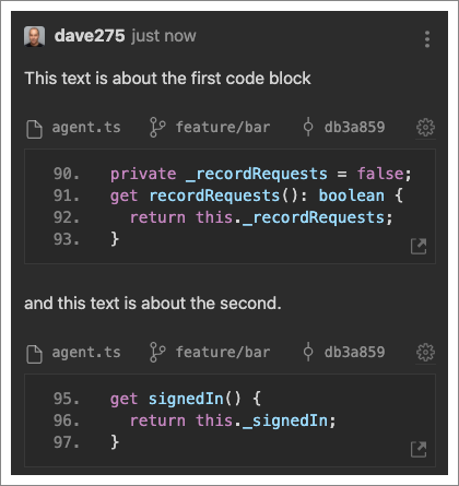 A screenshot showing a multi-range codeblock 