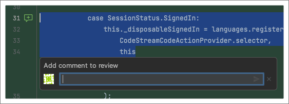 A screenshot showing how to comment in a PR in JetBrains