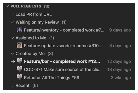 A screenshot showing the pull request section