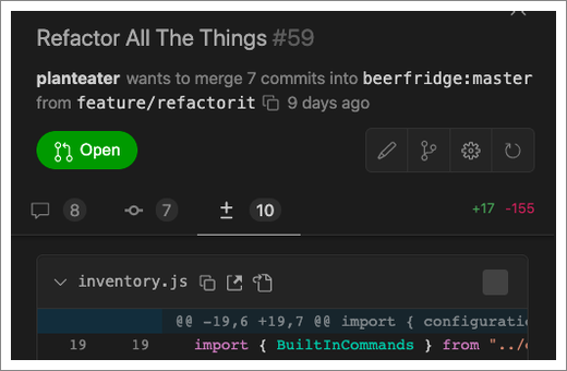 A screenshot of a GitHub pull request in CodeStream.