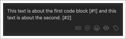 A screenshot showing how to reference codeblocks