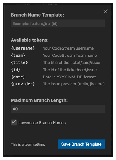 A screenshot showing a branch template
