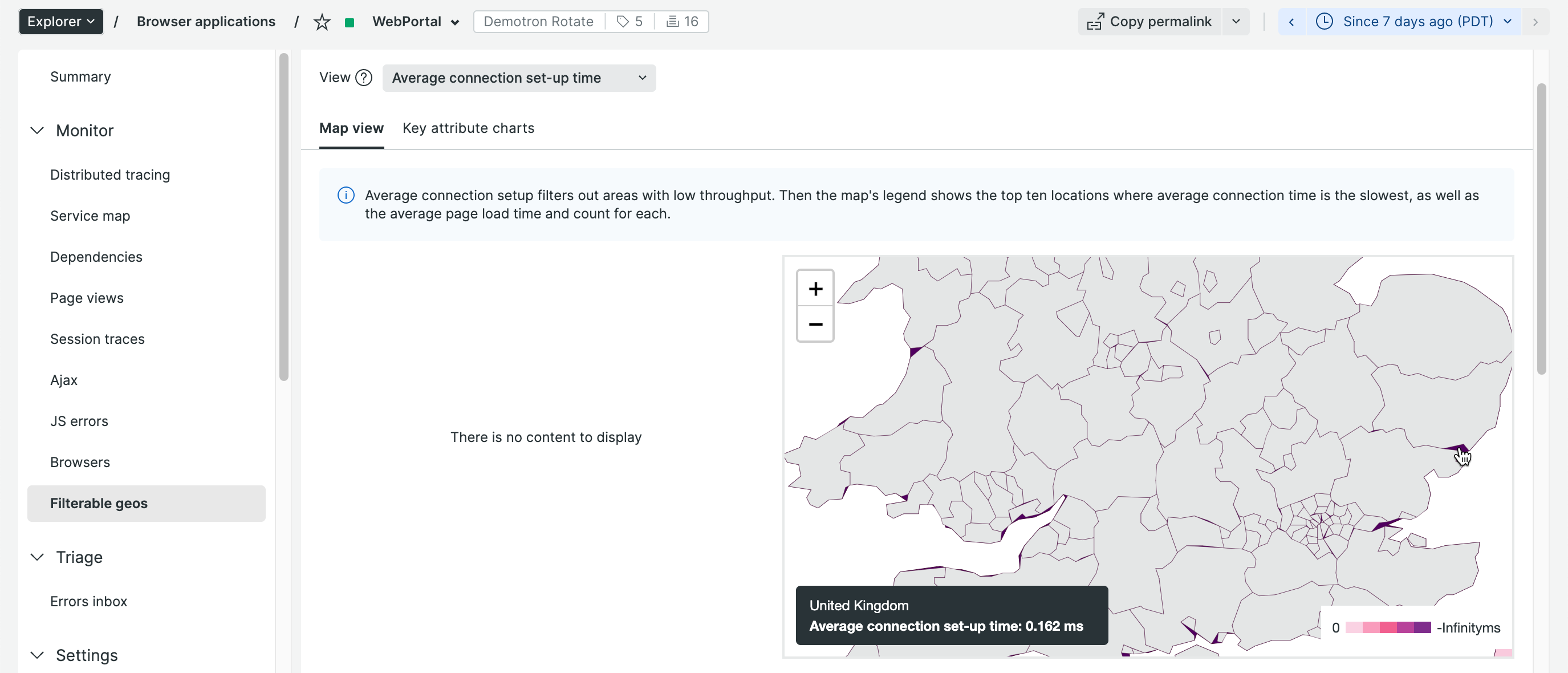 Screenshot of Filterable geography UI in New Relic