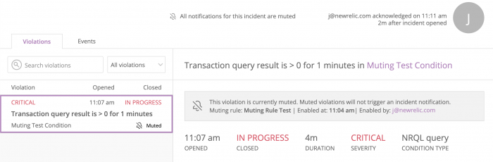 Alert incident lifecycle: Muting rule violations